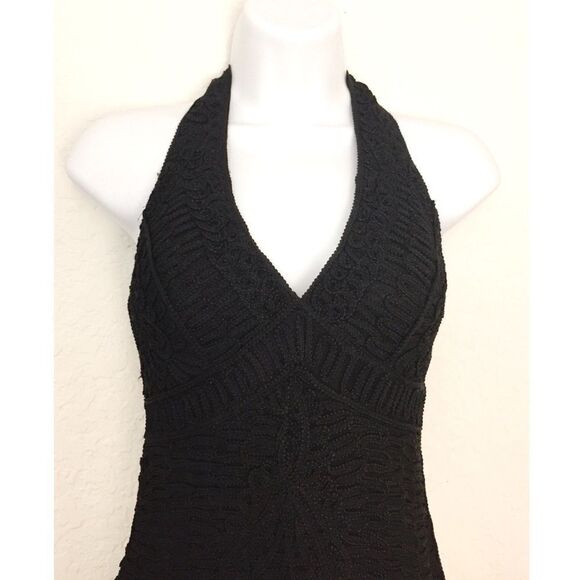 SUE WONG Black Crochet Halter Dress - Picture 2 of 8